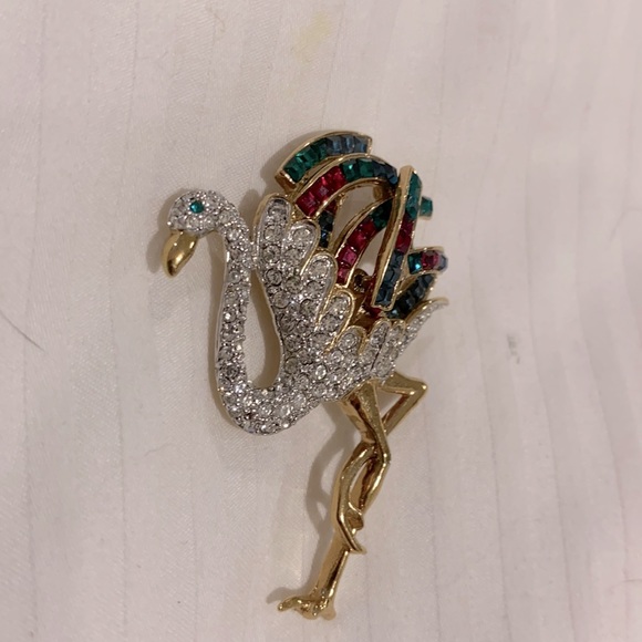RARE COSTUME JEWELRY BROOCH OF FLAMINGO ANTIQUE - Picture 3 of 7